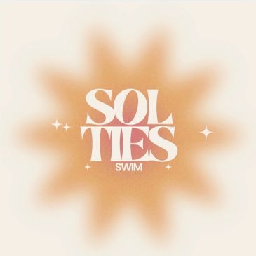 Logo with the text 'SOL TIES SWIM' over a starburst background.