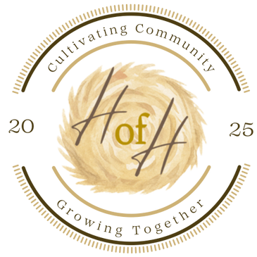 Logo with a nest and the text "H of H" surrounded by circular text.