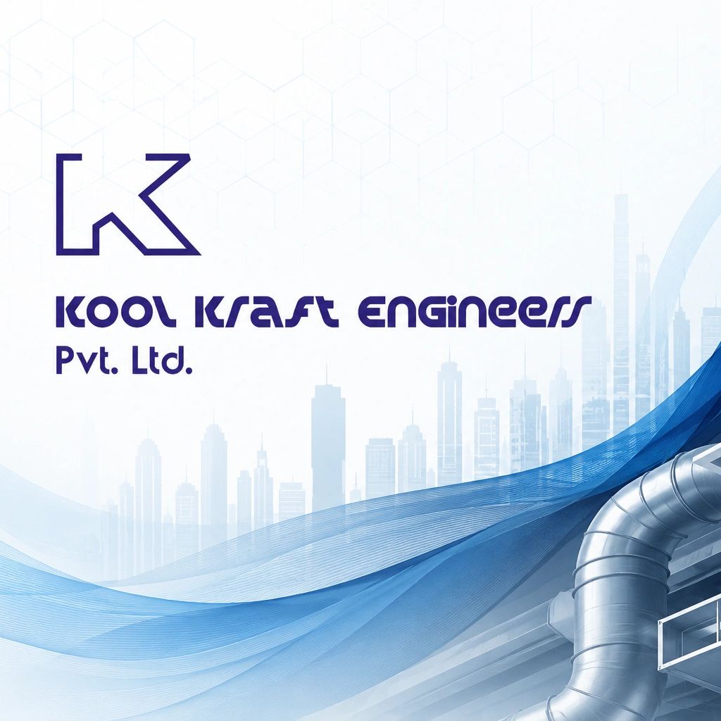 Logo and design of Kool Kraft Engineers Pvt. Ltd. with cityscape and industrial elements.