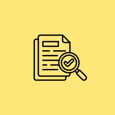Document review with verification check icon.