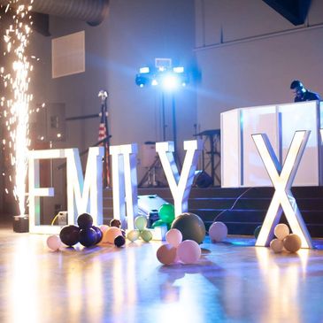 Base plus DJ package; cold sparkler; marquee letters