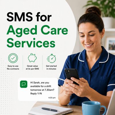 Nurse using SMS service for aged care shift scheduling.