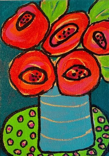 Poppies in Blue  Vase
Acrylic Painting