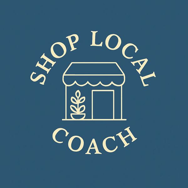 Blue and Cream Shop Local Coach Logo with Shop Infographic