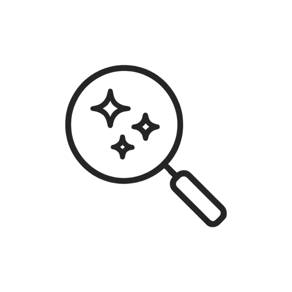 A magnifying glass icon with AI sparkles in the middle. 