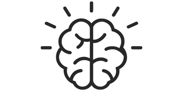 Brain icon with lines radiating from it. 
