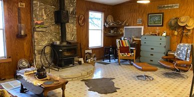 View of lounging area with fireplace