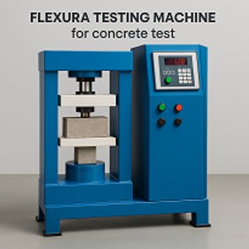 Blue flexural testing machine for concrete strength evaluation.