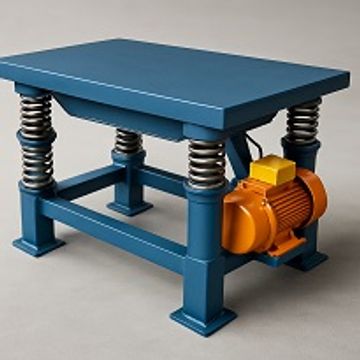 Industrial vibration test table with springs and motor.