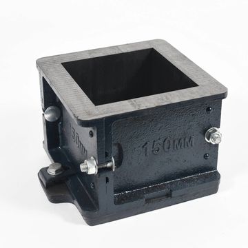 Black metal mold with 150mm marking and bolts on white background.
