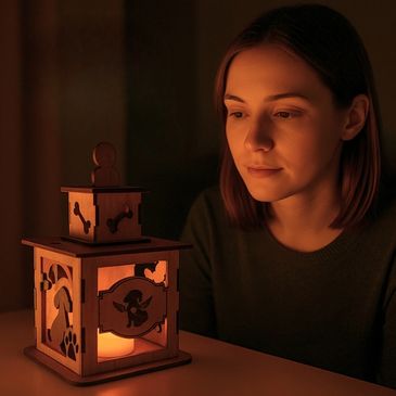 Woman Looking at Memorial Lantern
