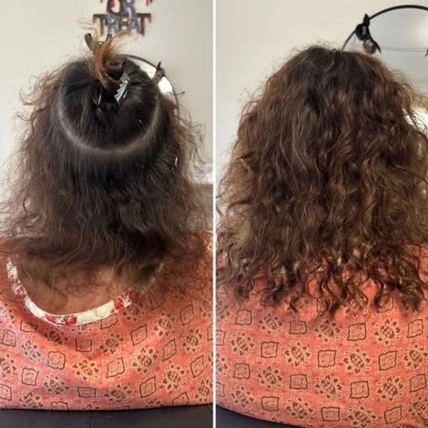 Seamless custom curly flat weft hair extension transformation in Coffs Harbour NSW