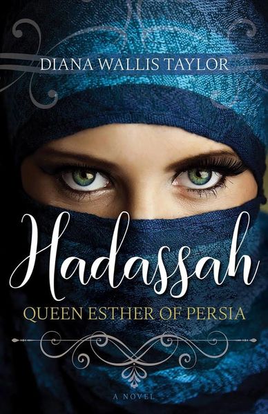Woman wearing a blue head & face covering with green eyes, eye liner, false lashes peeking at reader