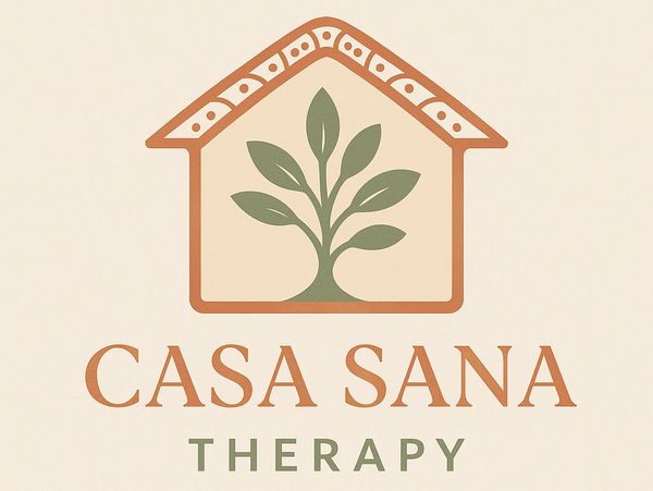 Logo of Casa Sana Therapy featuring a house with a leafy plant inside.