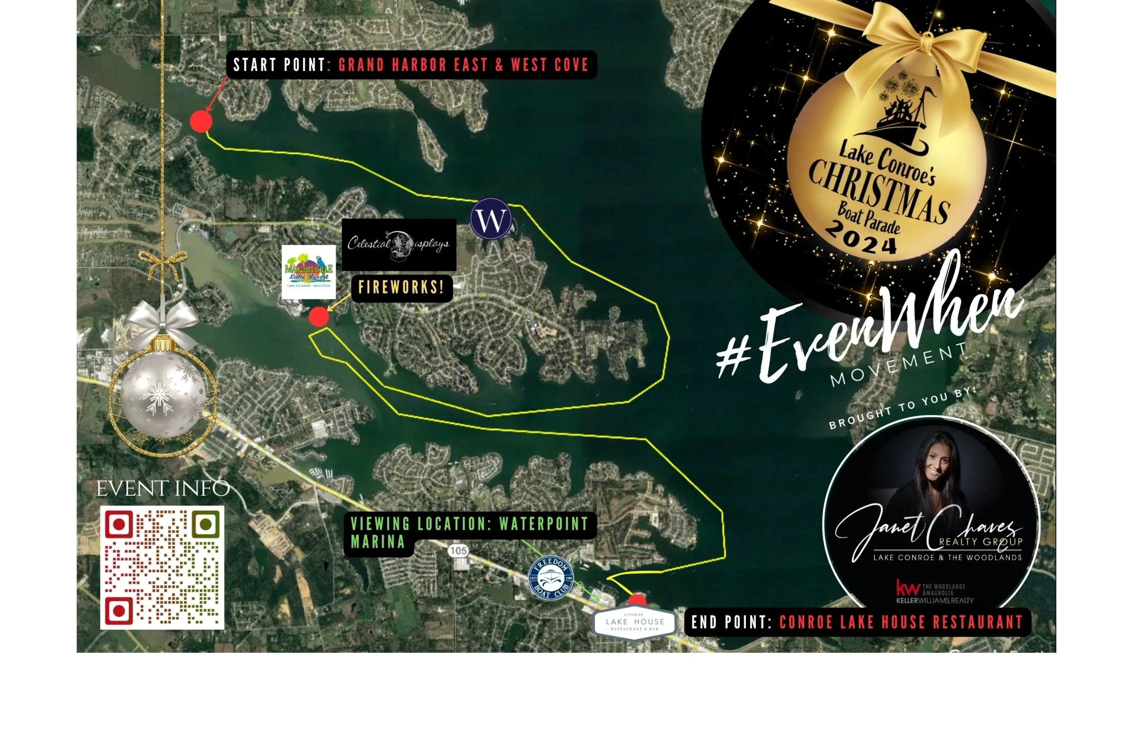 Lake Conroe Christmas Boat parade Route  brought to you by Janet Chavez Realty Group