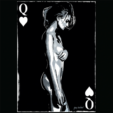 cards queen hearts topless naked sexy james bond black and white art painting decor modern unique 