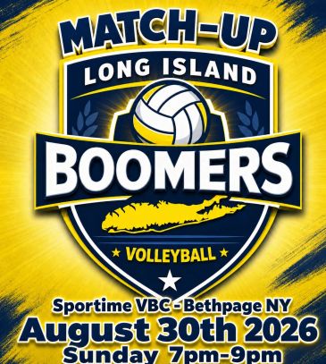 Volleyball match advertisement for Long Island Boomers.