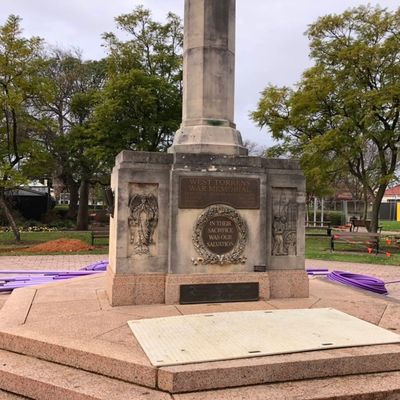 West Torrens Cross of Sacrifice memorial before professional stone cleaning by A.R.C Stonemasonry