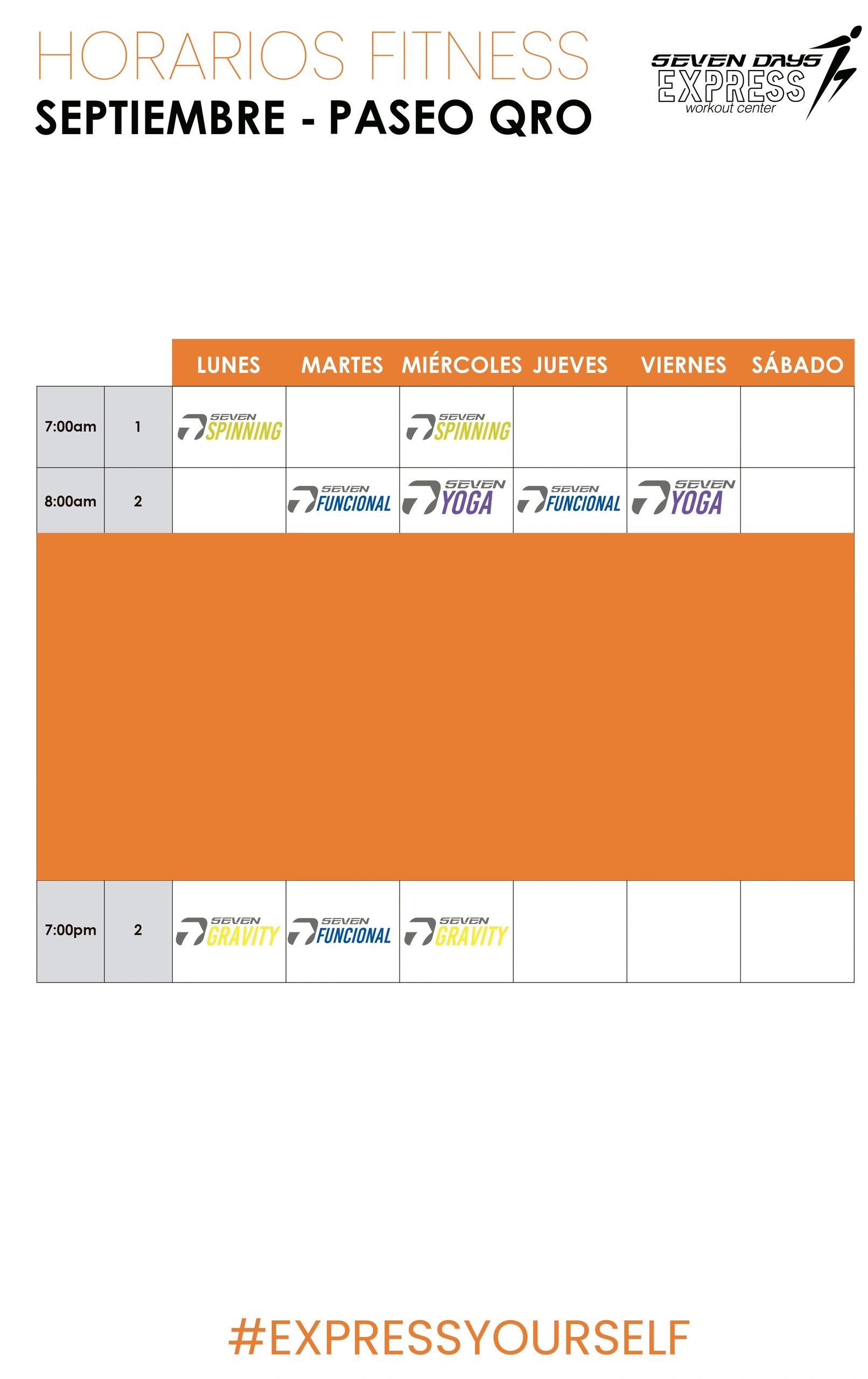 Horario de clases fitness en Paseo Qro para septiembre.