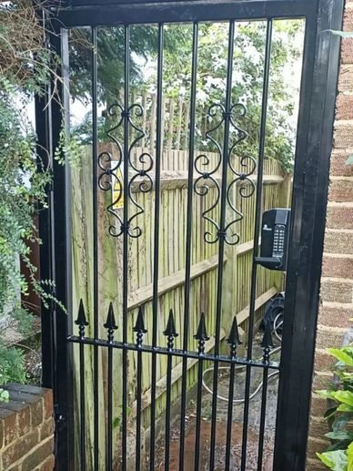 High security bar grille door/gate in Black with a coded lock