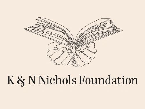 Logo featuring hands holding an open book with the text K &amp; N Nichols Foundation.