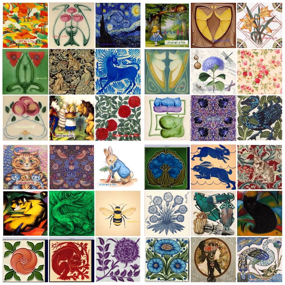 William De Norgan William Morris Clarice Cliff Alphonse Mucha Gustav Klimt tiles placemats coasters