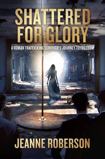 Book cover showing a woman walking toward light in a shattered room with observers.