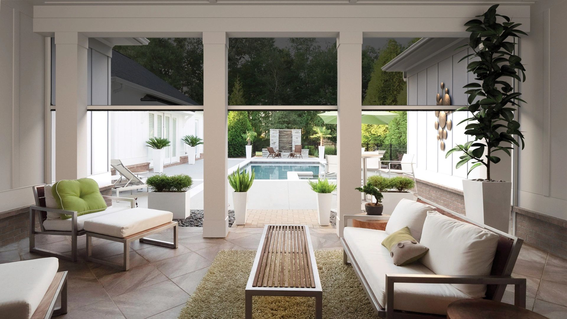 Retractable screens that keep the bugs out and allow you to enjoy a mechanical screen system. 