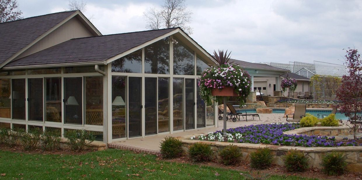 Gable Sunroom Installation all glass with operating windows and sliding glass doors. St. Charles, MO