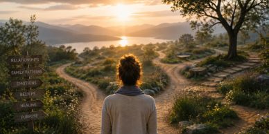 Person at a crossroads during sunset.