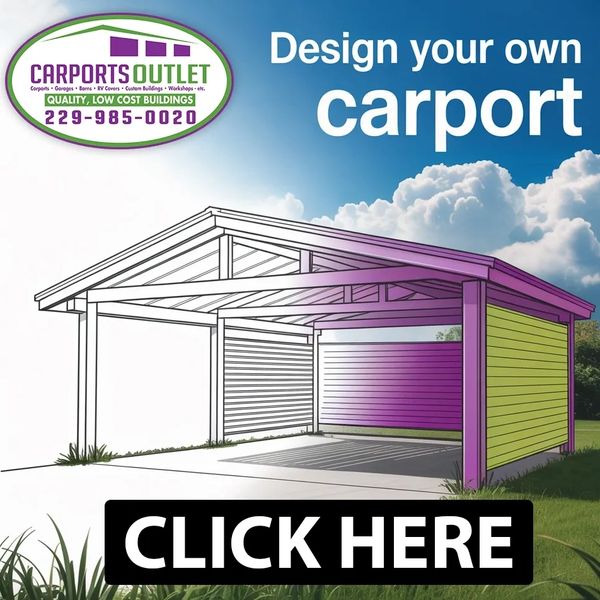 "Click to design a custom metal carport, garage, or RV cover"