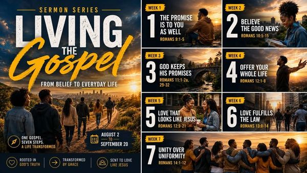 Sermon series Living the Gospel with weekly themes from Romans.