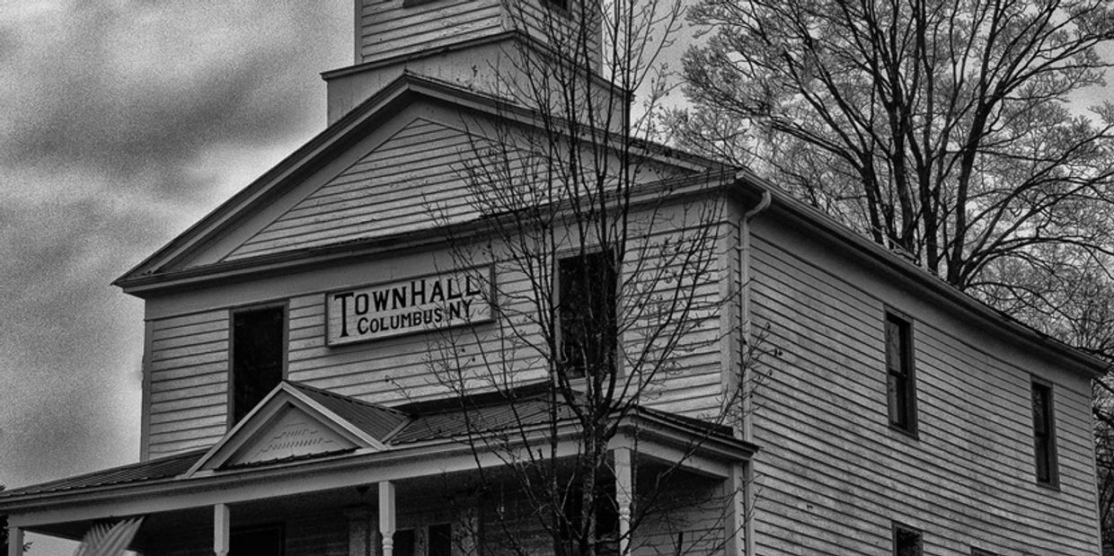 black and white photo of columbus town hall