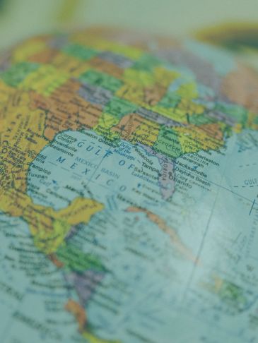 Close-up of a globe showing the Gulf of Mexico and surrounding regions.
