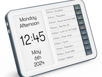 Clock for people with dementia with reminders and automatic alarms