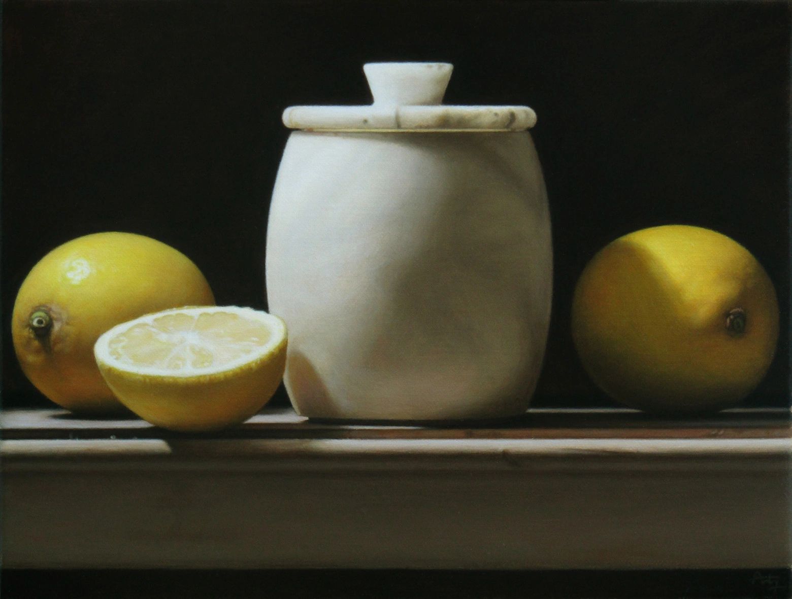 Still Life with Small Pot and Lemons, Oil on Canvas, 24 x 18cm