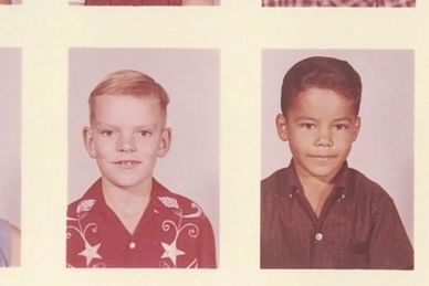 Yearbook photos of two young boys, one light-skinned, one brown-skinned