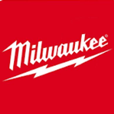 Milwaukee logo in white on a red background with a lightning bolt design.