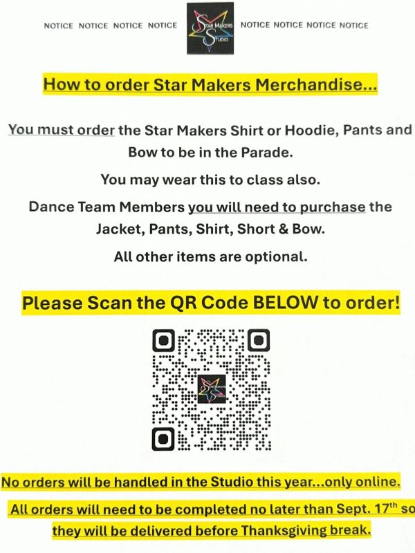 Instructions on how to order Star Makers merchandise with a QR code.