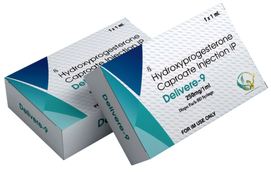 Boxes of Delivere-9 Hydroxyprogesterone Caproate Injection, 250mg/1ml for IM use.