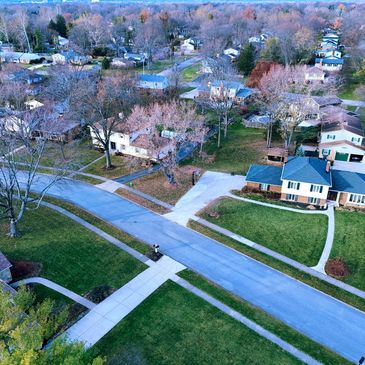 An aerial picture of northern Indianapolis neighborhood photographed by a FAA Licensed drone pilot.