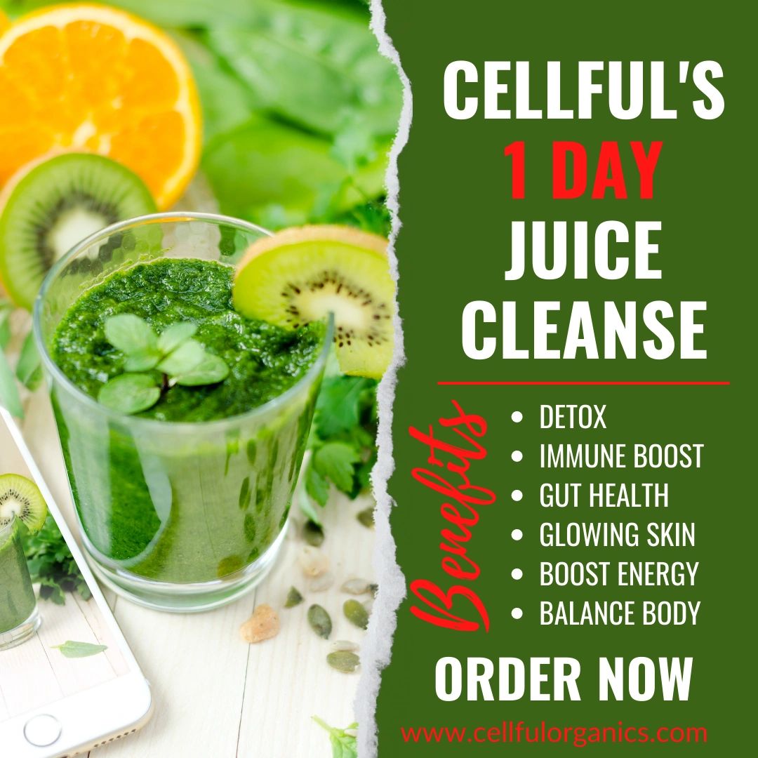 Cellful's 1 Day Juice Cleanse (6)Bottles of Nutrients Minerals Vitamins and  Live Enzymes to help you DETOX, CLEANSE & RESTORE your body systems.