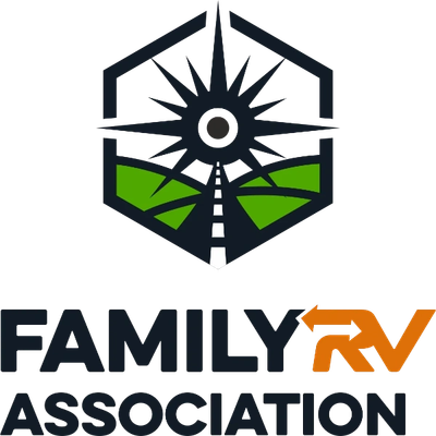Logo of Family RV Association featuring a road and compass design.