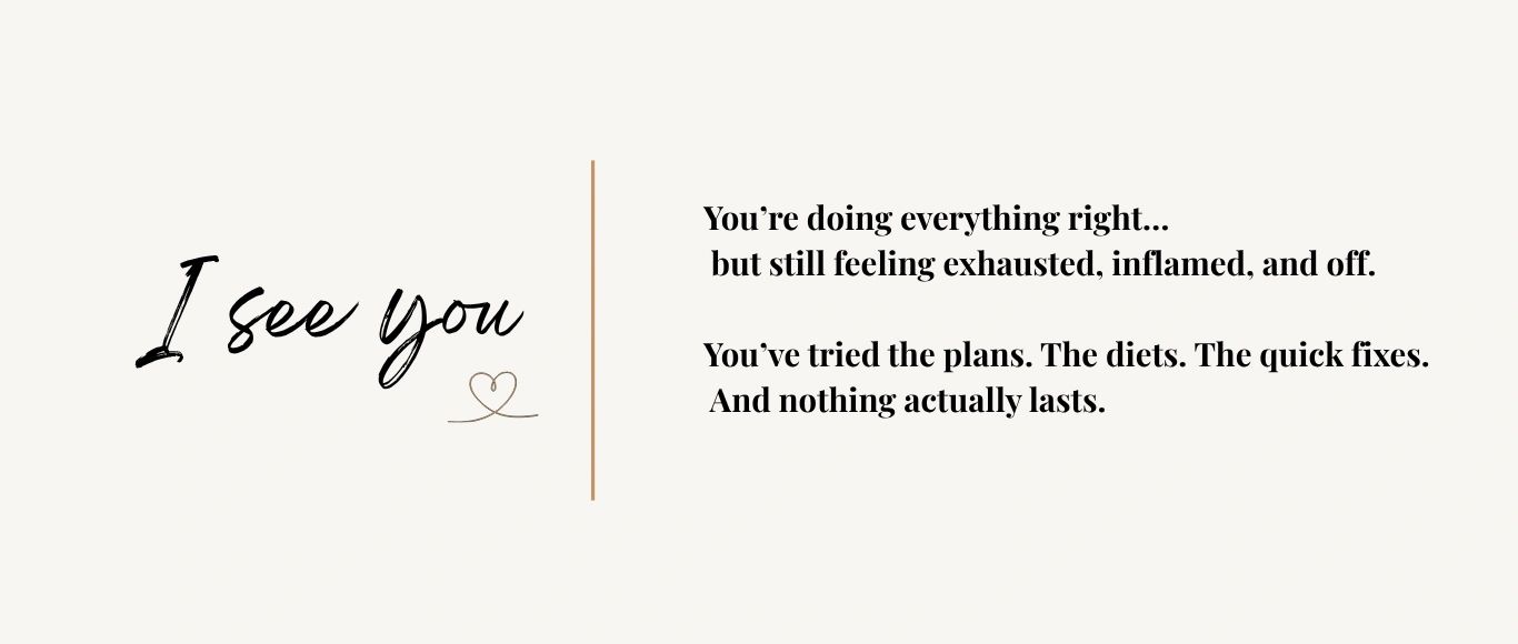 Message acknowledging exhaustion despite efforts with diets and quick fixes.