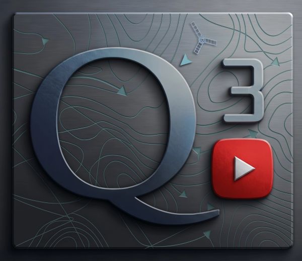 Logo of QGIS 3 with a satellite and map lines.