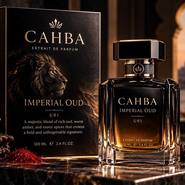 Luxurious CAHBA Imperial Oud Extrait De Parfum with lion packaging.