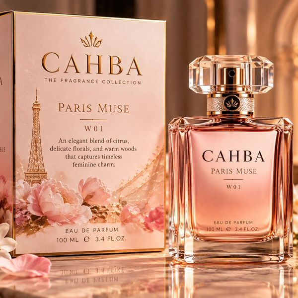 Elegant CAHBA Paris Muse perfume bottle and packaging.