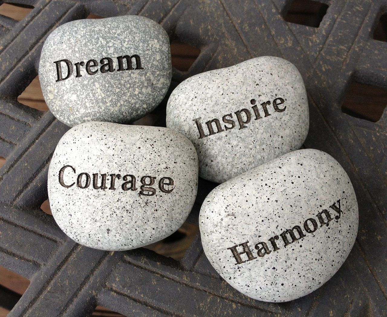 words on the rocks
Dream, Courage, Inspire, Harmony