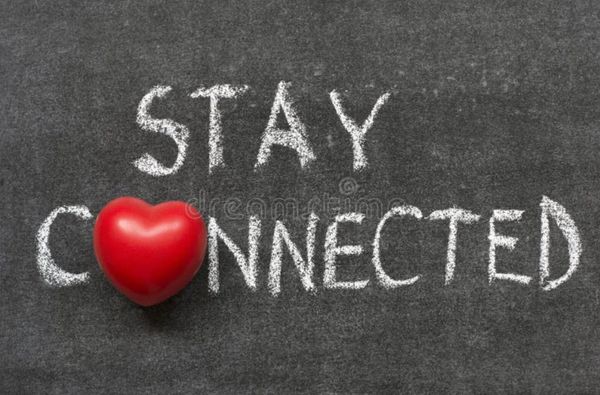 Chalkboard with 'Stay Connected' and a red heart symbol replacing the O.
