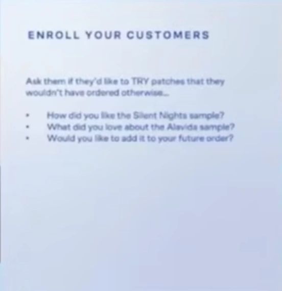 Instructions for enrolling customers with sample product questions.